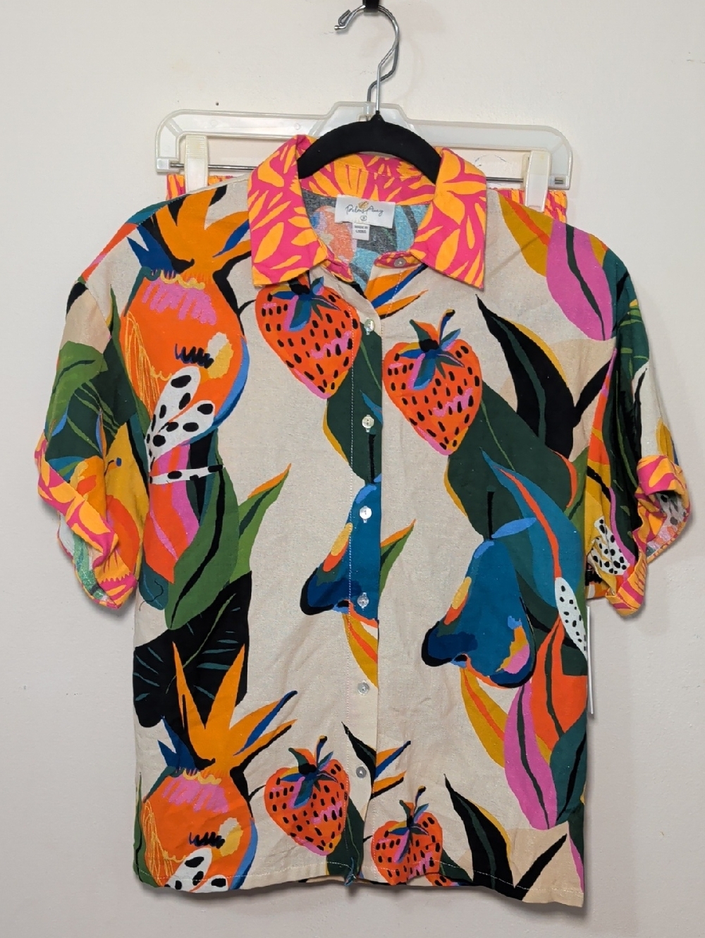 Palms Away Tropical Fruit Print Shirt + Short Set Maximalist Women's Size S